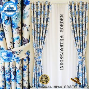 Gorden blackout shabby chic pink motif bunga sakura bolak-balik tirai jendela pintu minimalis murah dekorasi rumah mewah import