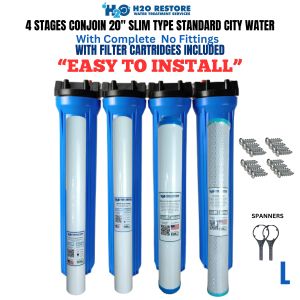 Water Filtration System Top Selling 4 Stages 20" Slim Type City Water Standard Set Up Complete Set of 2 Sediment Filters and 1 Carbon Block 1 Disposable Granulated Carbon Different Variation