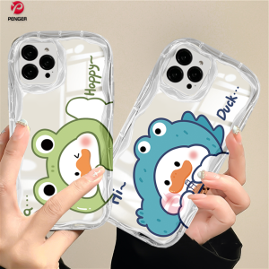 (Lokal Ready) PENGER Casing hp iPhone 11 12 14 13 12 Pro Max XR 7Plus iPhone 15 Pro Max X XS Max 6s 7 8 6 Plus SE 2020 Soft Clear 3D Wavy Curved Edge Lucu Kartun Bebek Case