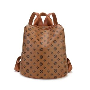 CJH BAGS#1318 PU -Leather 14inches monogram backpack for Women with adjustable shoulder straps and a top handle