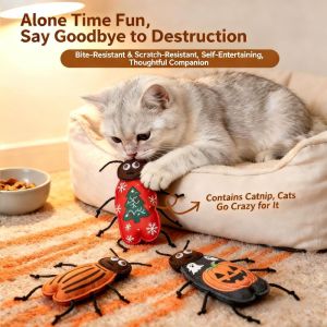 CANICECA Insect Imitation roach Cat Toy Bite Resistant Soft Felt Material Interactive Cat Toy Self Entertainment Cat Mint Toy Pet Entertainment