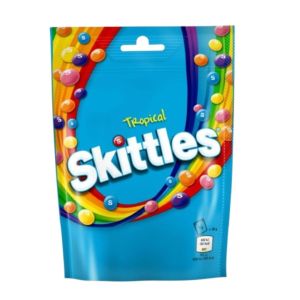 Skittles ลูกอมรสผลไม้หลากหลายชนิด น้ำหนัก 136 - 160 กรัม มี 3 รส