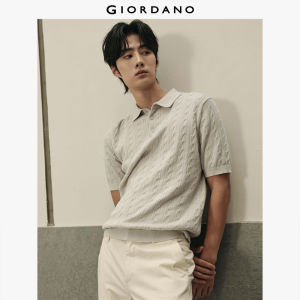Giordano Mens เสื้อผู้ชาย Korea Collection Cable Knit Polo Sweater 01055304001 เสื้อโปโลผู้ชาย เสื้อจิออดาโน
