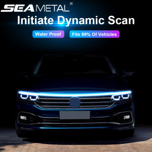SEAMETAL Car LED Daytime Running Light Strip Flexible Dynamic Scan Car LED Guide Lights Waterproof Auto Front Hood Lamp 12V DRL Universal