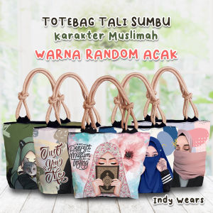 [30+ VARIAN] Tas Wanita 2024 Tote bag tali kepang sumbu unik bermotif gambar printing hijab karakter muslimah