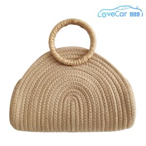 Chic Summer Cotton Rope Beach Bag for Women Handwoven Rattan Clutch Purse with Easy Carry Handles