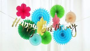 New Spring Summer Paper Hanging Decorations Folding Flower Paper Fan Happy Birthday Party Banners for Party Holiday Supplies