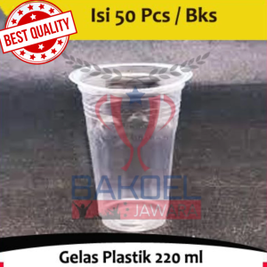 CUP GELAS MINUMAN AQUA PLASTIK 220 ML BENING SEKALI PAKAI 1 PACK ISI 50 PCS