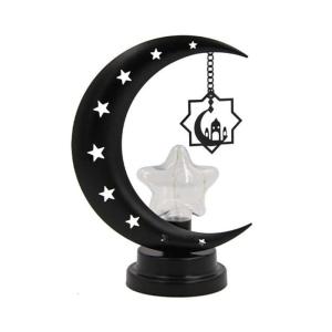 LED Hollowed Moon Star Metal Table Lamp Ramadans Eid Mubarak Warm Glowing Tabletop Decorative Ornament for Islamic Party