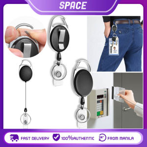 Retractable Badge Holder Clip Lanyard with Carabiner Reel Clip and Key Ring Heavy Duty Black and White Telescopic Anti-Theft Key Chain for ID Card Office School Work Supplies Name Card Tag Holder
