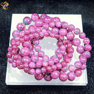 Graduation Grade Natural Red Ruby with Black Amphibole Mineral Bracelet
