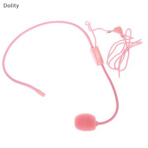 🎁【Special price】Dolity ชุดหูฟังไมโครโฟนแบบมีสายสีชมพูขนาด3.5มม. หูฟังเครื่องขยายเสียงลำโพงสีชมพูไมโครโฟนเสียงใสสำหรับครูสอนการพูด