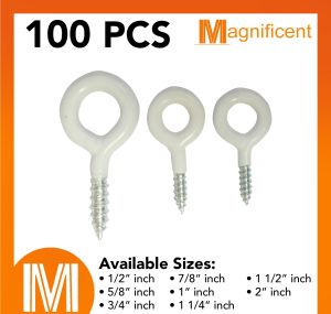 PVC Coated Cup Hook | Square Hooks | Screw Eye Ring (100 pieces) Self-Tapping