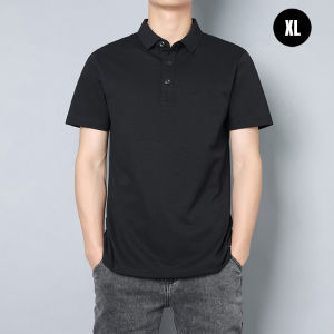 FASHLOVER Men Short Sleeved T-shirt Solid Color Turn-down Collar Casual Versatile Top