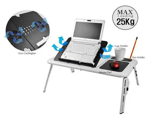 E-Table Portable Laptop Stand with USB Cooling Fans Folding