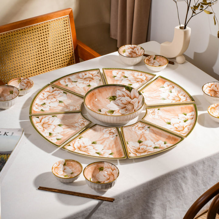 Camellia crockery platter set online red dish platter round table