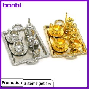 banbi 10Pcs 1: 12 Dollhouse Furniture Miniature Dining Ware Metal Tea Cup Plate Set
