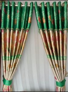 GORDEN Hordeng Murah Poni Lurus Printing Emas Tulip Hijau