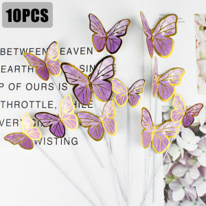 10Pcs/Set Fairy Dreamy Butterfly Insert Card/ Handmade Painted Bronzing Butterfly Cake Topper For Birthday Party Cake Decoration