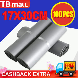 Fumu Plastik Polymailer Packing Online Shop PE 17X30CM Silver Hitam Lem Perekat Isi 100Pcs Tebal
