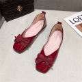 Beanie Shoes Women 2022 Summer New Bow Flat Single Shoe Women Soft Soled Casual Square Toe Shallow Mouth Granny Shoes. 
