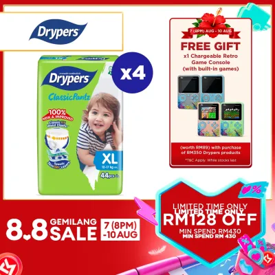 Drypers ClassicPantz Baby Pants Diapers M58/ L48/ XL44/ XXL36 (4 Packs) - Speedy SkinDry Layers