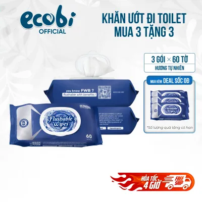 Combo 05 Gói Khăn Ướt Flushable EcoWipes Gói 60 Tờ Khăn Lau Tan Được Trong Bồn Cầu