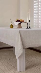 White Linen Tablecloth - 100% Pure Linen Hemstitch Table Cloth for Rectangular Tables - Classic Hemstitch Machine Washable