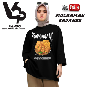 Kaos Pria Distro Lengan Panjang Gorengan Makanan Indonesia Hitam