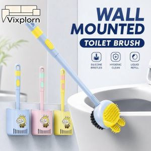 Vixplorn Wall Mounted Toilet Brush Replaceable Silicone Heads 360 Deep Cleaning Refillable Bathroom Tool