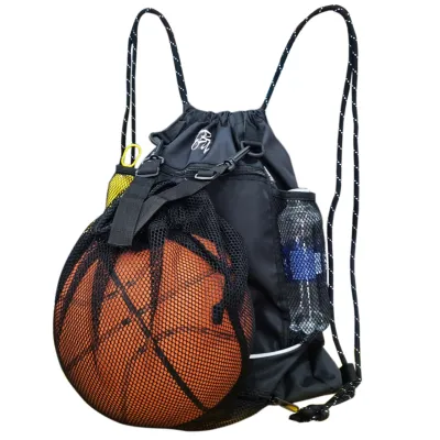 Balo dây rút thể thao có ngăn lưới đựng bóng rổ bóng đá TROY Sport vải bố pvc chống thấm dây đeo màu ngẫu nhiên