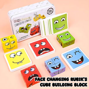 Wooden Baby Toys New 80pcs Cube Face Changing Building Blocks Board Game Expression Wooden Puzzle Blocks Educational Toys For Kids Gift Small Gift Early Education Puzzle Teaching Aids Parent