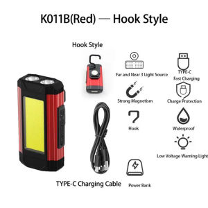 Portable COB Work Light USB Rechargeable LED Flashlight Portable Lantern Camping Light Type-C Mobile Power Function Light