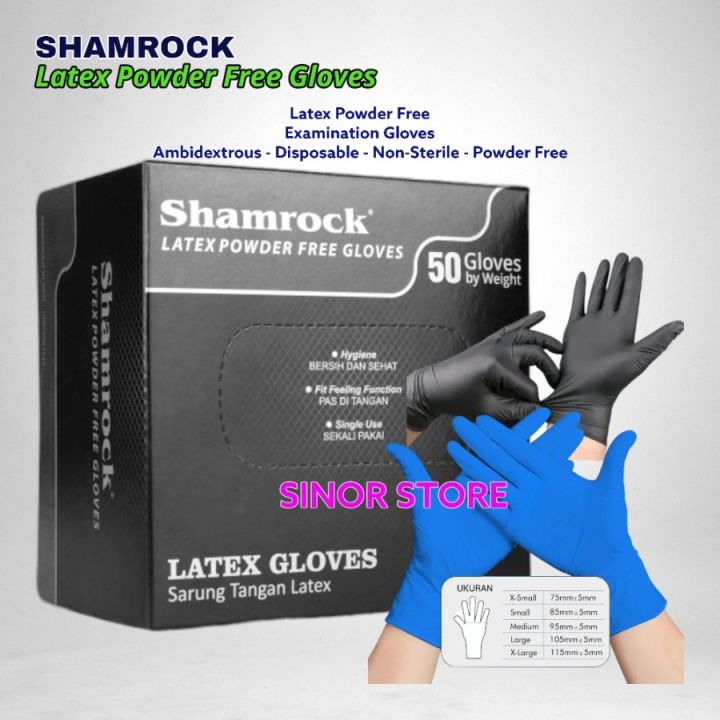 SHAMROCK Latex Gloves POWDER FREE Sarung Tangan Karet Medis 50 Pcs Lazada Indonesia