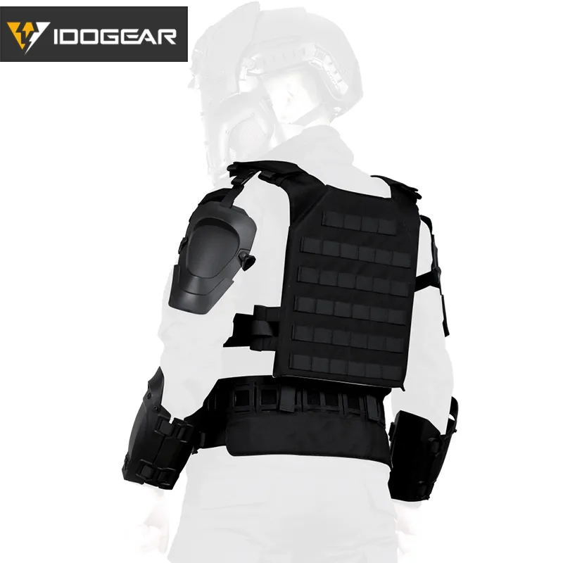 IDOGEAR Tactical Armor Vest MOLLE Protective Armor Suit with Elbow Pads &  Quick Release Belt Survival Kit Military Wargame Training Heavy Vest 6301