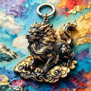 Fortune and Good Luck Keychain Gift 已开光 招财钥匙扣礼物 山海经瑞兽挂件立体雕刻云纹底座招财纳福保平安开运国风礼品