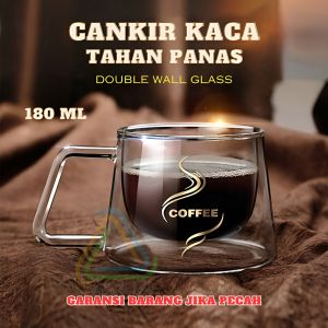 Cangkir Kaca Double Wall Glass One Two Cups Gelas Mug Kopi Teh Tahan Panas Dingin 180 ML