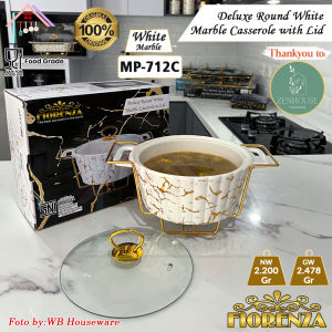 FIORENZA wadah saji prasmanan bulat motif marble series keramik tutup kaca / soup warmer casserole type 712C