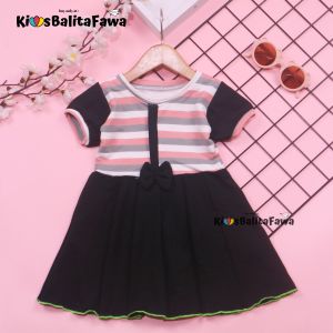 Dress Jasmine Bayi - 6 Tahun / Dres Bayi Baby Anak Perempuan Baju Lengan Adem Pita Motif Polos Kios Balita Fawa