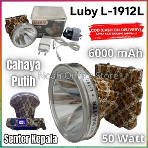 SENTER KEPALA 50 WAT LUBY L-1912L CAHAYA PUTIH BATERAI 6.000 mAh TAHAN 50 JAM NON-STOP - HEADLAMP ART MASTER 50W L-1912 L - Bisa COD