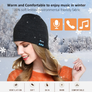 Topi Fashion Warm Beanie Bluetooth Hat Wireless Smart Cap Headset Headphone Speaker Hunting Camping Running Hat Christmas Gifts - Black