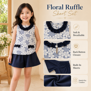AILEBE Kids Sets Sleeveless Floral Top Skort Set Skort With Shorts Inside For Easy Movement Soft Breathable Quick-Dry Fabric Summer Wear Cute Ruffled Two-Tone Design OOTD Pambahay For Girls 1-10 Years