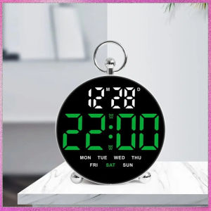 นาฬิกาตั้งโต๊ะทรงกลมใหม่ นาฬิกา LED ดิจิตอลอุณหภูมิมัลติฟังก์ชั่น นาฬิกาปลุกอิเล็กทรอนิกส์วันที่ 12/24 ชม. สำหรับห้องนอน
