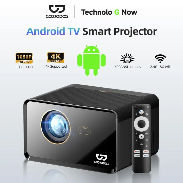GOOJODOQ 1080P Projector Supports 4K 600ANSI 300" Auto Focus & Keystone Google Voice Assistant Supports 2.4G 5G WiFi