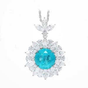 ZOCA Necklace For Women Paraiba Round Diamond Sunflower Pendant Necklace 925 Sterling Silver Jewelry