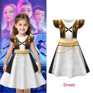 K‑Pop Demon Hunters Costume For Kids Girl Rumi Fantasy Stage Performance Dress Halloween Carnival Cosplay Dress Wig Set