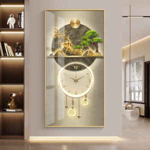 Tranh đồng hồ tráng gương hươu vàng tài lộc trang trí decor phòng khách quà tân gia