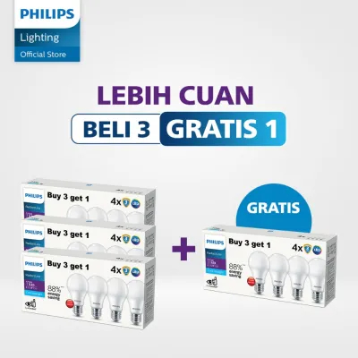 Philips Lampu LED Paket Hemat Beli 3 Gratis 1 Multipack Radiantline 11W 6500K Putih