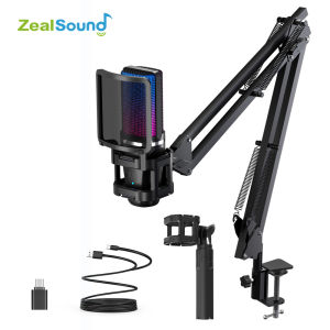 Zealsound RGB Recording Microphone With Articulated ArmUSB Condenser Mic with Tripod For Gaming Podcasting Streaming A68S