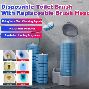 可替换刷头一次性马桶刷 Toilet cleaning brush set with its own cleaner Disposable Toilet Brush Built-in Cleaner Toilet Cleaning System Compact Bathroom Cleaner Eco Friendly Toilet Brush Touch Free Cleaning Tool  Hygienic Flushable No Splash
